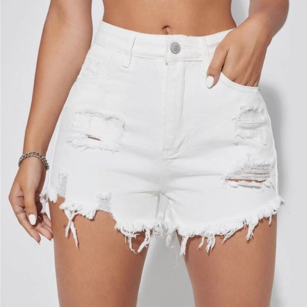 Shein Raw Hem Ripped Denim Shorts